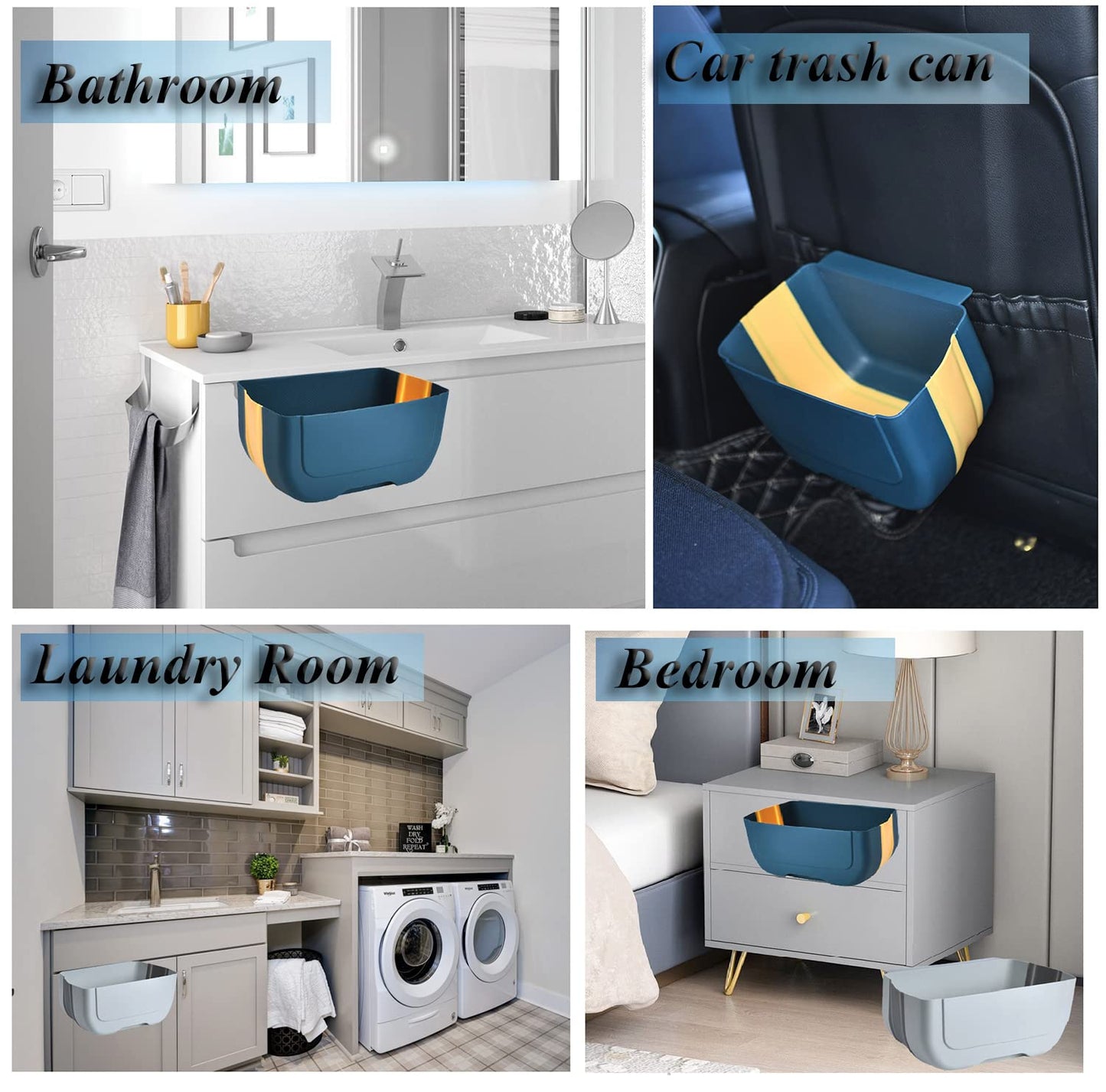 Hanging Folding Mini Trash Can for Kitchen Cabinet Door, Small Collapsible Garbage Bin Under Sink,Wall Mounted Waste Bin- Container Cabinet/Bedroom/Bathroom (3L)(White)