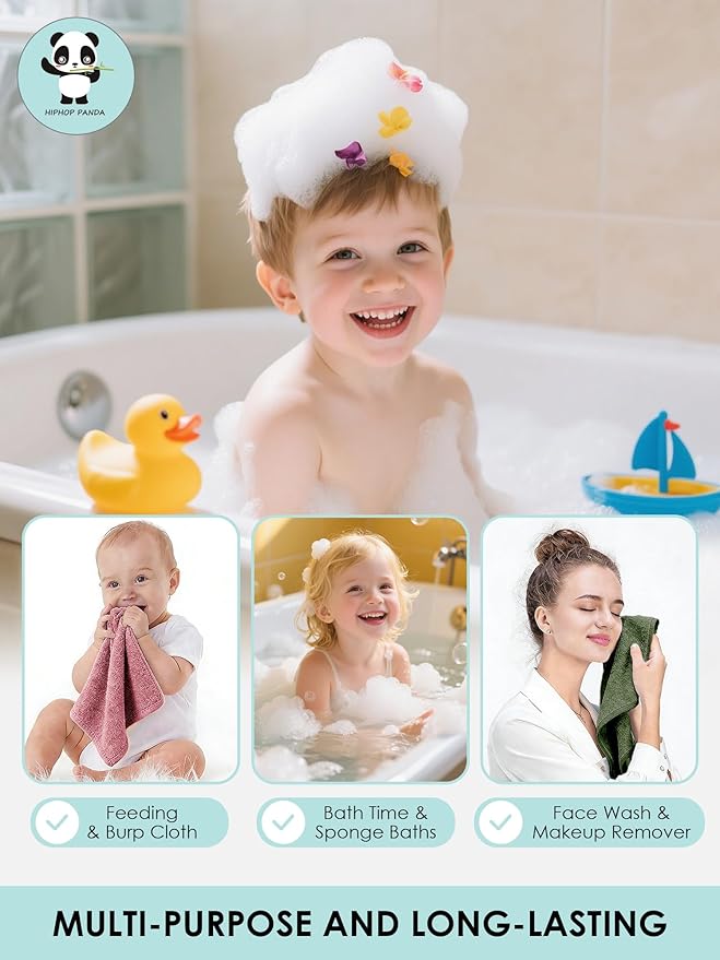 HIPHOP PANDA Baby Washcloths, Rayon Made from Bamboo