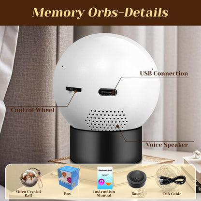 Memory Sphere Lamp, Crystal Ball Video Player 2.8" Memory Orbs Ornament 4GB Uploadable Videos & Photos, Personalized Unique Desk Night for Couples Friends Birthday Christmas (Blue Memory Orb WIFI)