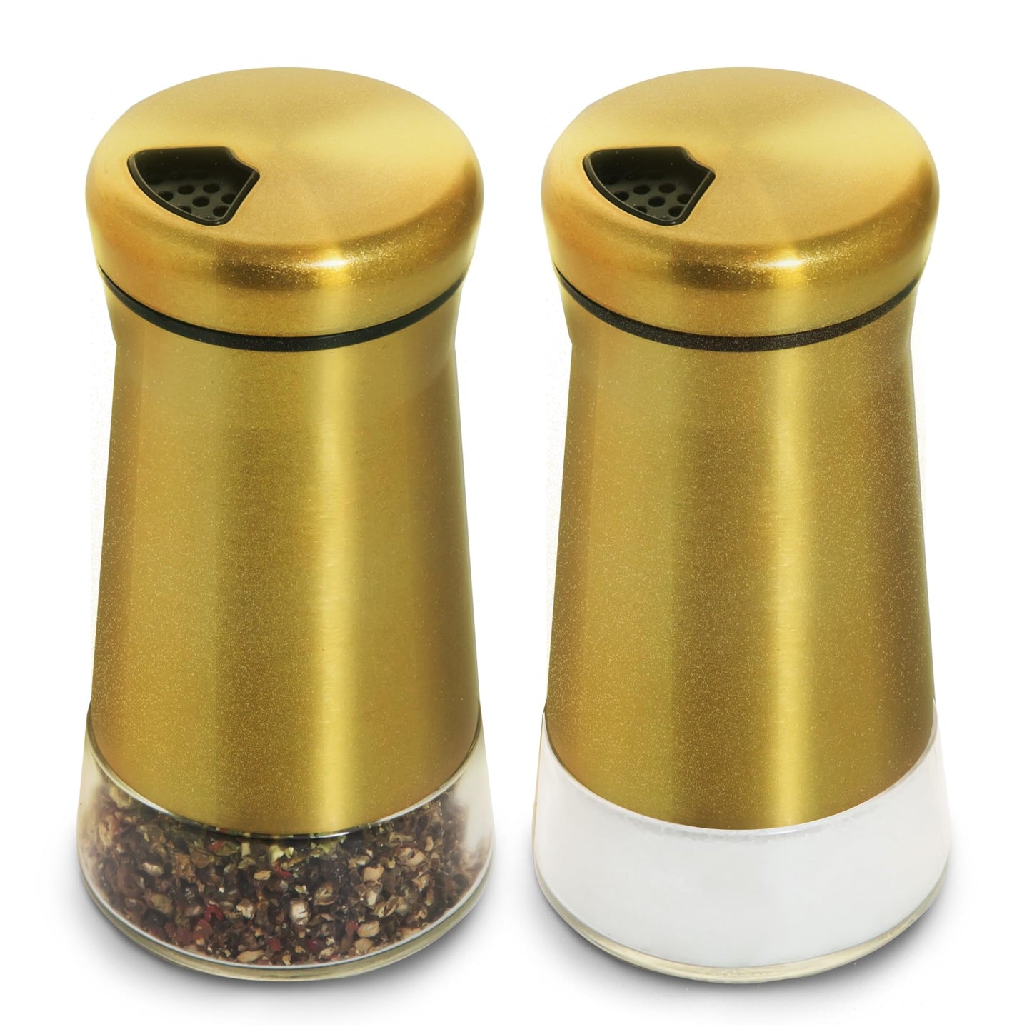 bonris Stainless Steel Salt and Pepper Shakers,Salt Shaker Clear Bottom Jar Bottle Container with Stainless Steel Top,with Adjustable Pouring Hole for Kitchen, Cooking Table, Camp