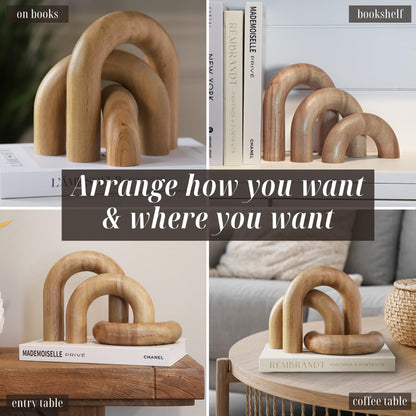 Product Elevations Wooden Arch Decor Set of 3 - Shelf Decor Aesthetic for Coffee Tables, Bookshelves, & Entryways - Acacia Wood Japandi Home Decor Accents - Modern Decorative Objects