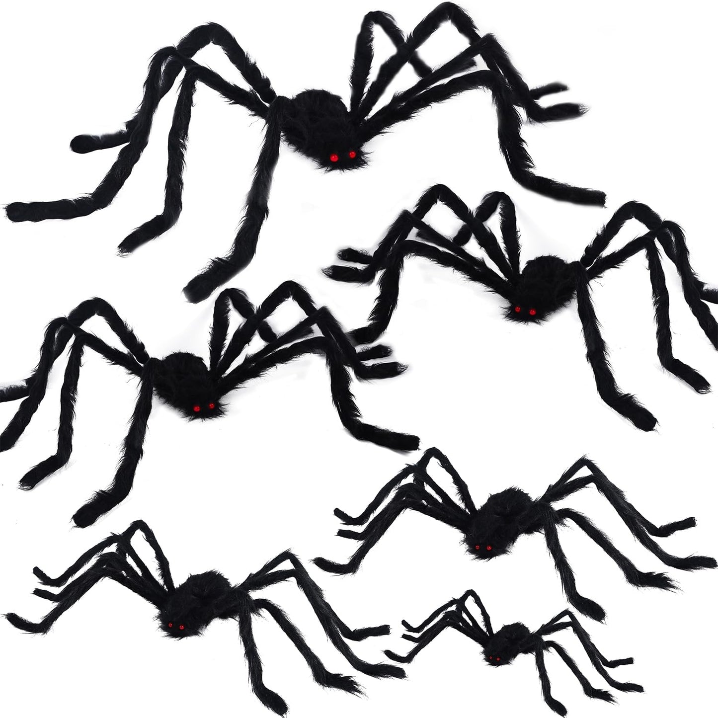 yosager Outdoor Halloween Decorations 6Pcs Realistic Giant Spiders, Huge Hairy Scary Halloween Spider Prop, Black Spooky Spider for House Window Yard Garden Patio Decor (12" 24" 24" 36" 36" 60")