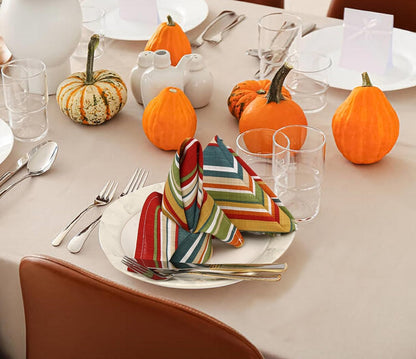 RUVANTI Set of 6 100% Cotton Fabric Napkins - 20" x 20" - Washable, Soft & Absorbent for Fall, Halloween, Thanksgiving, Wedding, Dinner - Salsa Stripes