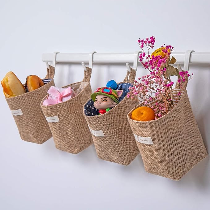 4 Pack Wall Hanging Storage Bags Hanging Storage Bags Cotton Linen Storage