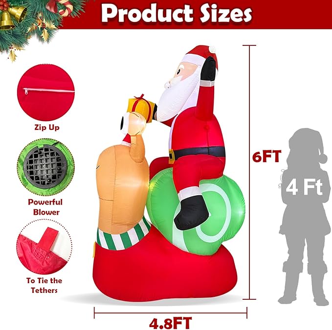 6 FT by 4.8 FT Christmas Inflatables Outdoor Decorations,Blow Up Santa Claus Riding Snail with Built-in LED Lights,Christmas Inflatables with Gift Box for Xmas Party Holiday Indoor Yard Lawn Garden