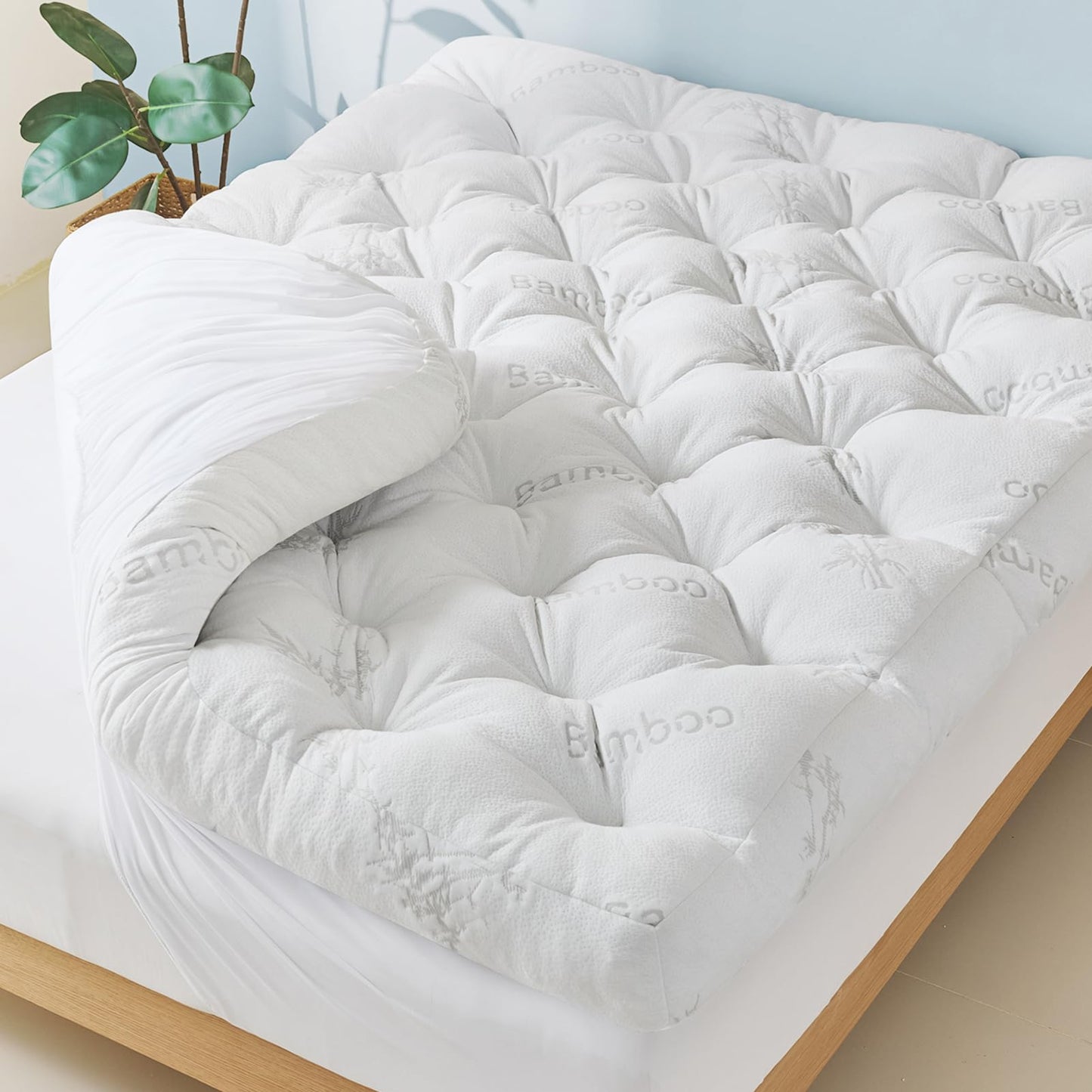 5 Inch Queen Mattress Topper Viscose Derived from Bamboo,Extra Thick Pillow Top Mattress Pad Queen Size,Cooling for Hot Sleepers,Memory Foam Filling for Pain Relief,White