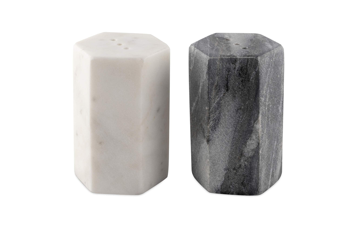GoCraft Salt and Pepper Shakers Set | Handcrafted White & Black Marble Spice Shakers for Kitchen & Dining Table | Elegant Seasoning Dispenser | Heavy & Durable Stone Salt Pepper Holders (weighs 1 lbs)