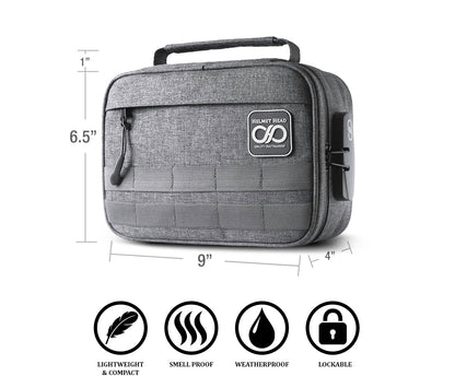 HELMET HEAD Smell Proof Bag with Lock – Odor Proof Stash Bag Organizer with Metal Tray & Mylar Bags, Lockable Travel Storage Case for Herbs, Medicine Organizer & Valuables (Gray)