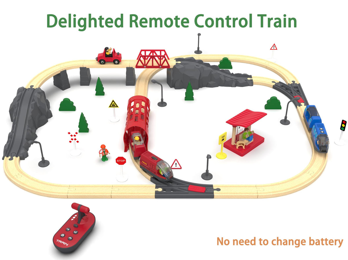Remote Control Train Set with Light & Sound Tunnel – Battery Operated Bullet Train for Wooden Track, Compatible with Thomas & Brio, Gift for Kids 3-5