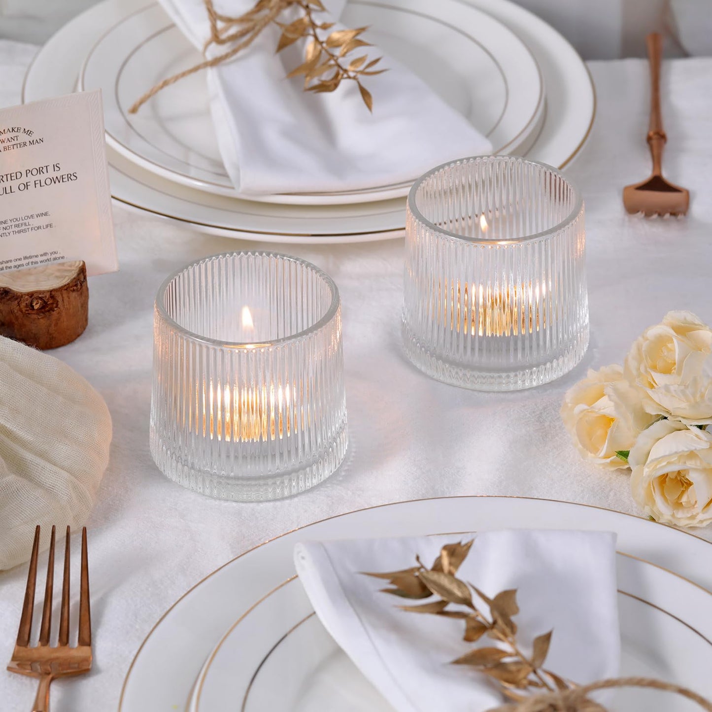 DARJEN Clear Ribbed Tealight Votive Candle Holders- 6Pack Glass Candle Holders for Table Centerpiece, Home Decor, Wedding Decor, Party Dinner