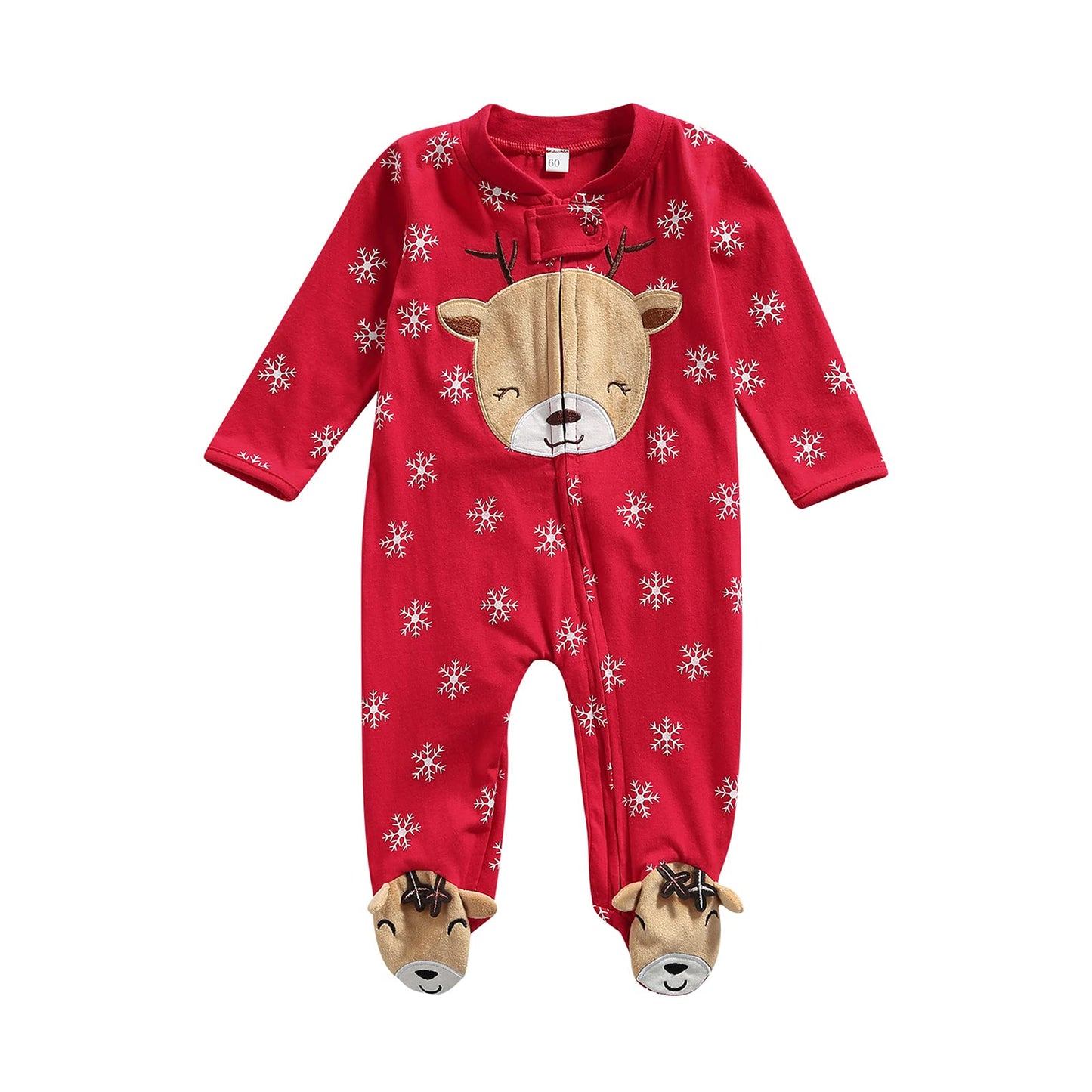 One opening Newborn Baby Boy Girl Zipper Footies Pajamas Pjs Ribbed Solid Long Sleeve Romper Jumpsuits Footed Sleep and Play (A Christmas snow, 3-6 months)