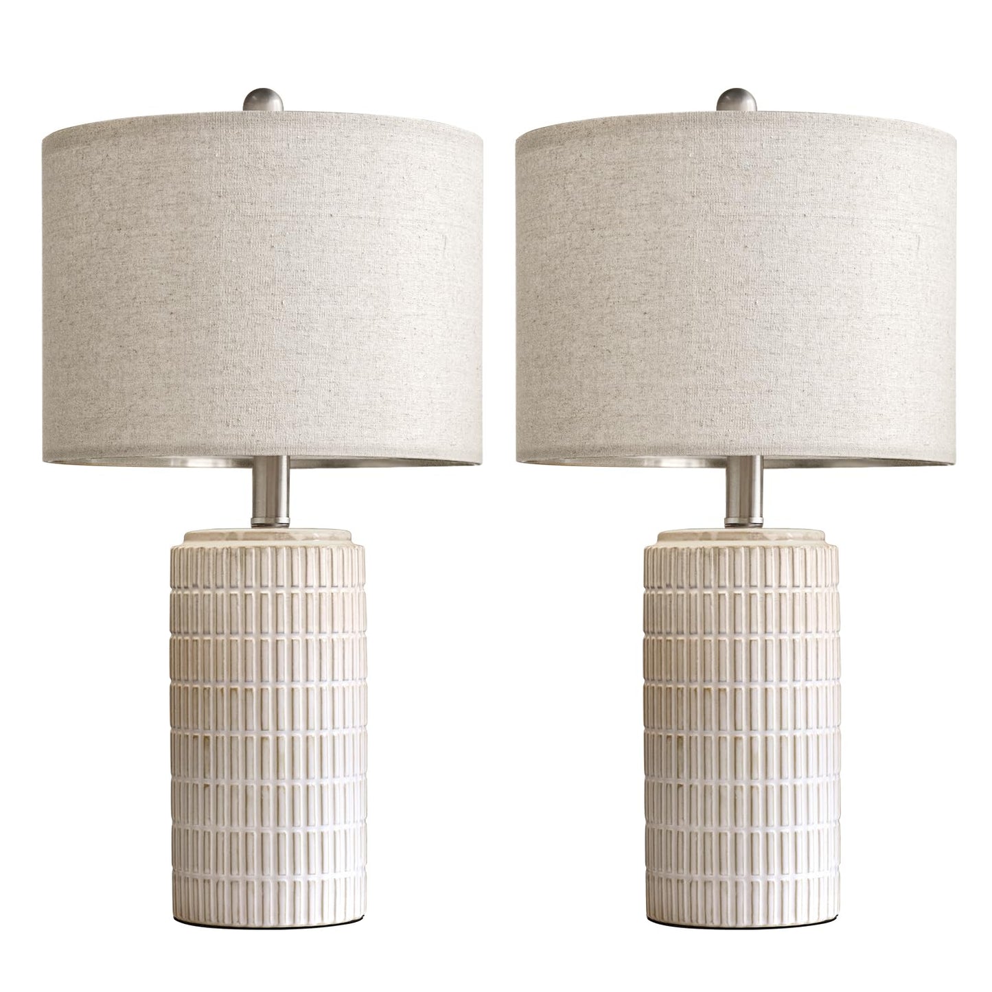 PoKat 23" Modern Ceramic Table Lamp Set of 2 for Living Room White Desk Lamps for Bedroom Farmhouse Bedside Nightstand Lamp House Warming Gifts New Home Decor End Table Lamps Gifts for Women Mom Beige