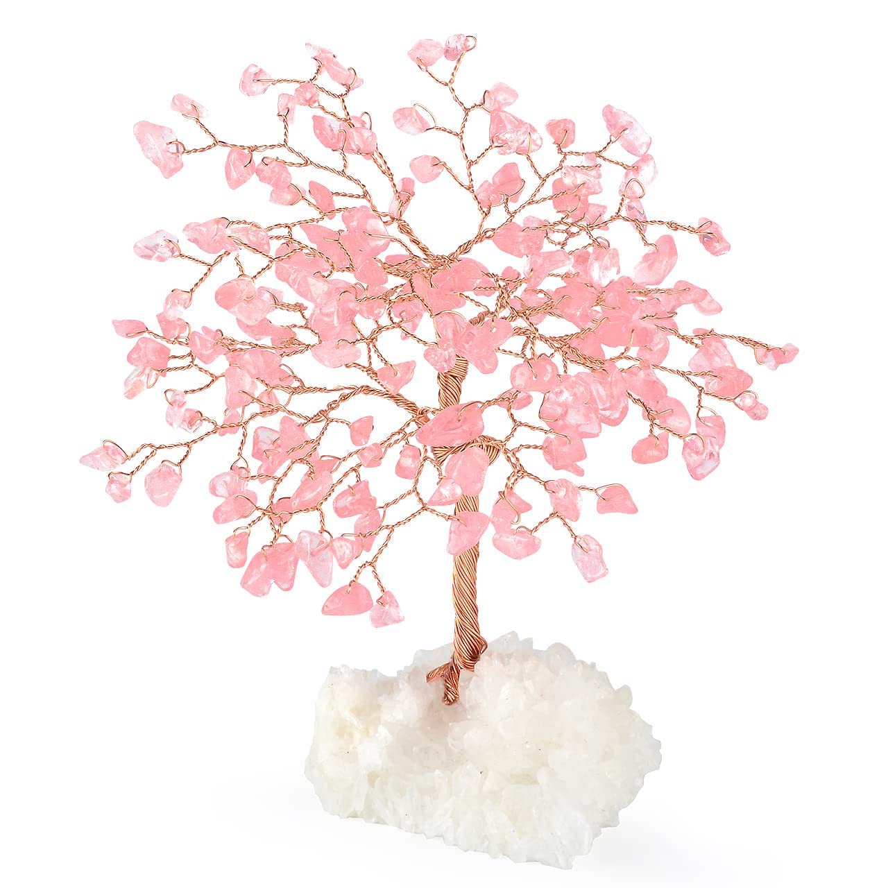 MASGEMES Gemstone Crystal Tree of Life,Natural Rose Quartz Clear Quartz Cluster Base,Healing Crystal Positive Energy Bonsai Feng Shui Money Tree Home Decor for Luck and Wealth 5.5"-6.3"