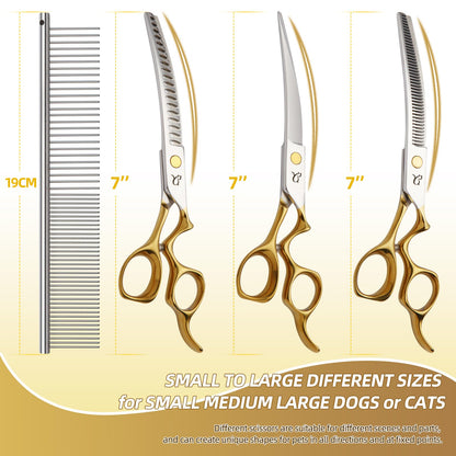 CITYWISH Dog Grooming Scissors,Curved Chunkers Shears Deg Grooming with Safety Round Tips, Sharp and Comfortable 4 in 1 Dog Scissers for Grooming