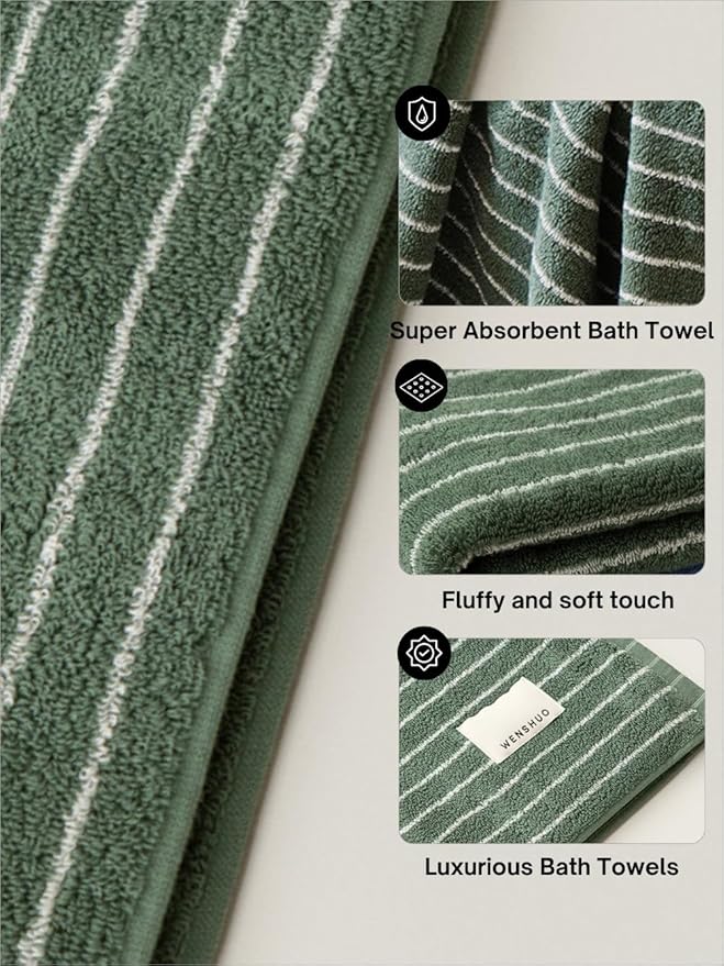 WENSHUO Frosted Pines-Striped Pure Cotton Hand Towel, 100% Combed Cotton