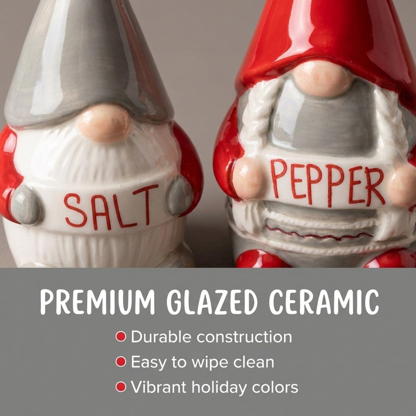The Bridge Collection Fun Nordic Holiday Gnomes Salt & Pepper Shakers - Christmas Red and Gray Winter Gnomes Salt and Pepper Shaker Set