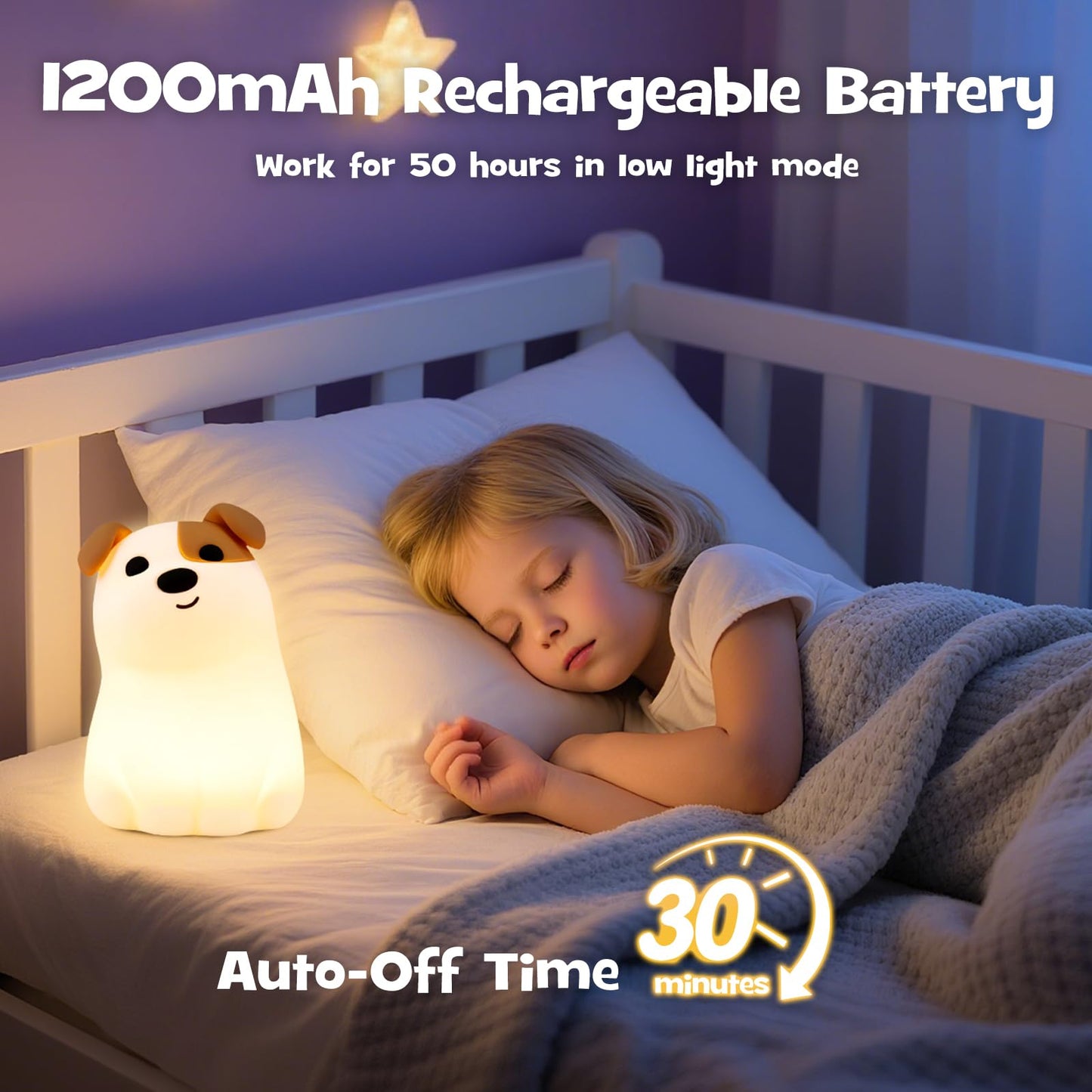 Squishy Puppy Night Light with RGB Mode 3 Brightness Adjustable Nursery Breastfeeding Nightlight Cute Novelty Smile Dog Animal Lamp Rechargeable Silicone Touch Bedside Lamp for Bedroom Dorm Decor