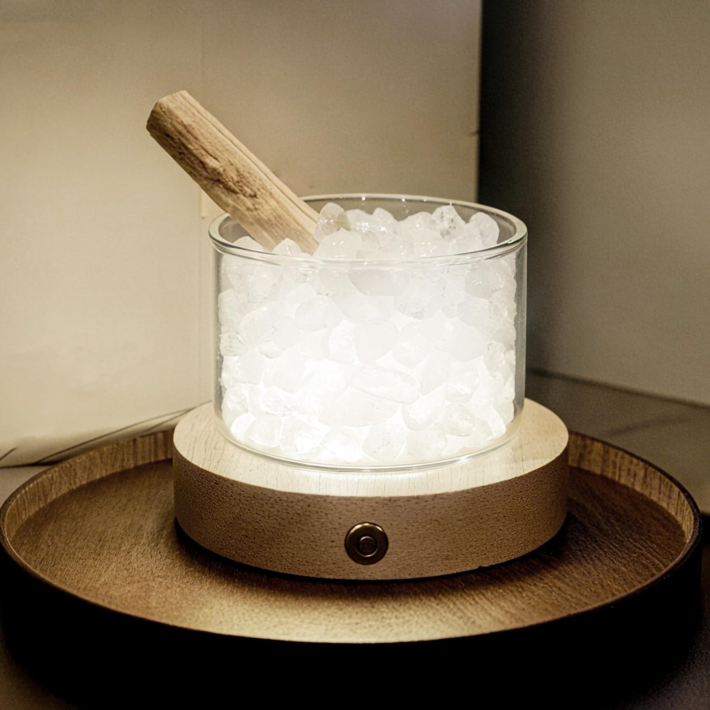 Lamptobe Quartz Crystals Lamp with Wooden Base & Palo Santo for Energy Cleansing, Spiritual Gift for Women, Chakra Light for Meditation Reiki Yoga Birthday Healing Crystals Home Office Decor Bedroom