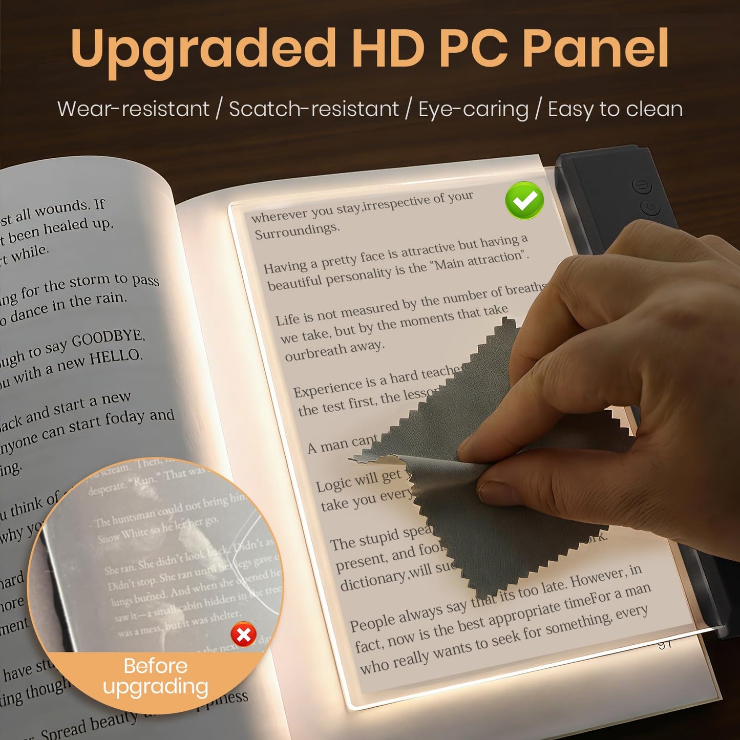 Suteng Book Light, Rechargeable Clear LED Flat Reading Light for Reading in Bed at Night with 3 Colors & Timer, Dimmable Full Page Panel Plate Lamp, Bookish Gifts for Readers Kids Women Men (Black)
