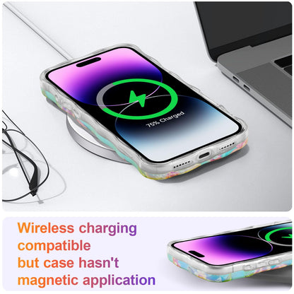 EYZUTAK Case for iPhone 17 Pro, Colorful Retro Oil Painting Flower Laser Glossy Pattern Cute Curly Wave Edge Exquisite Phone Cover Stylish Durable TPU Protective Case for Women - Butterfly Flower