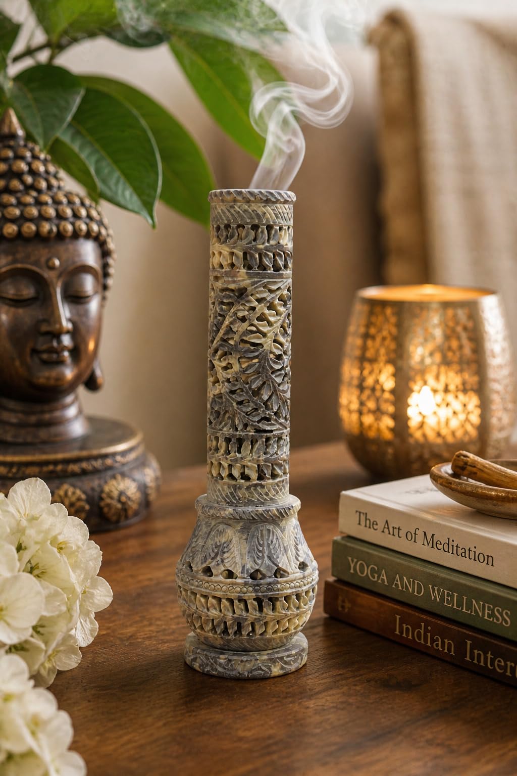 Father’s Day Handmade Soapstone Incense Stick Tower Holder, Marble Incense Burner Tower, Decorative Aromatherapy Fragrance Holder for Home Office Meditation Room Decor
