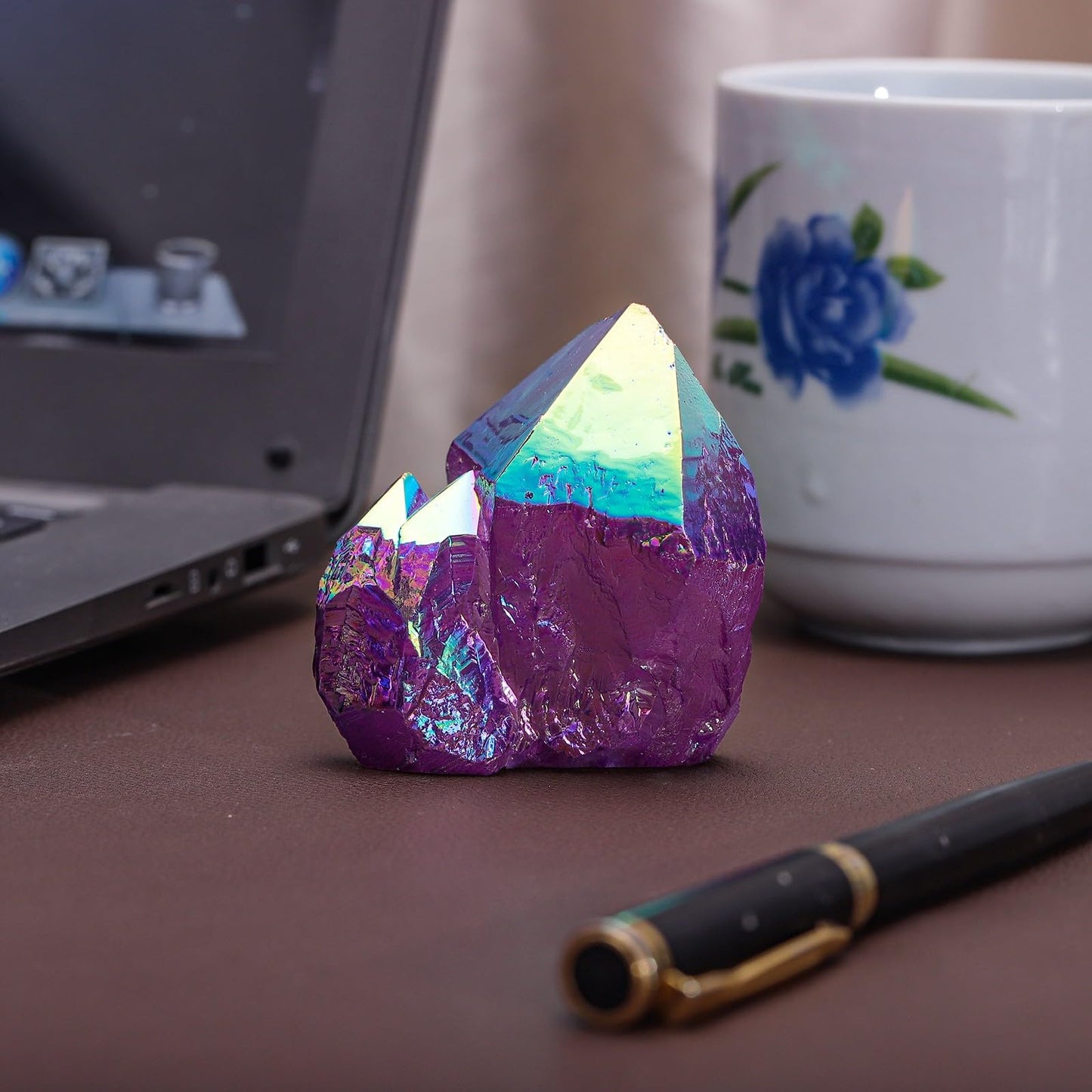 Nupuyai 1.18"-3.27" Titanium Coated Quartz Crytsal Cluster Decor for Home Office Irregular Stone Geode Specimen for Energy Protection, Purple