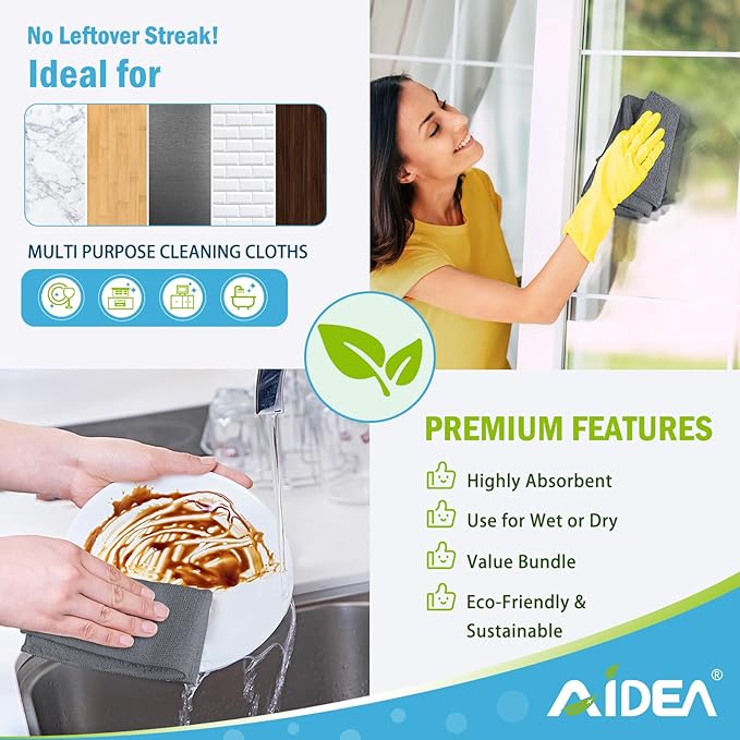 AIDEA Microfiber Cleaning Cloth Grey 24PK, Microfiber Towels