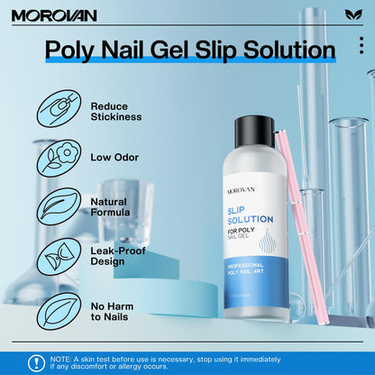 Morovan Nail Slip Solution Kit: 2.5 OZ Anti‑Stick Gel Liquid for PolyGel Nails with Dual‑Ended Brush & Nail Forms Ideal Easy Spread for Beginners