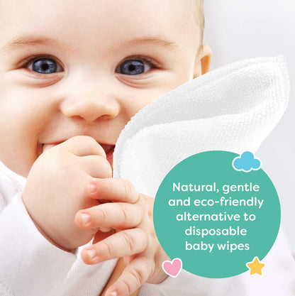 Little Gubbins 20 Cotton Terry Baby Wipes | Pack of 20cm x 20cm Reusable, Soft White Towelling Cloths | Ideal for Mucky Bums, Hands and Faces | 100% natural & Plastic Free