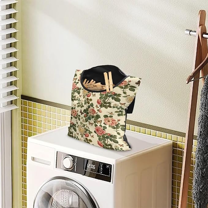2 Pcs Floral Clothes Pin Hanging Bag