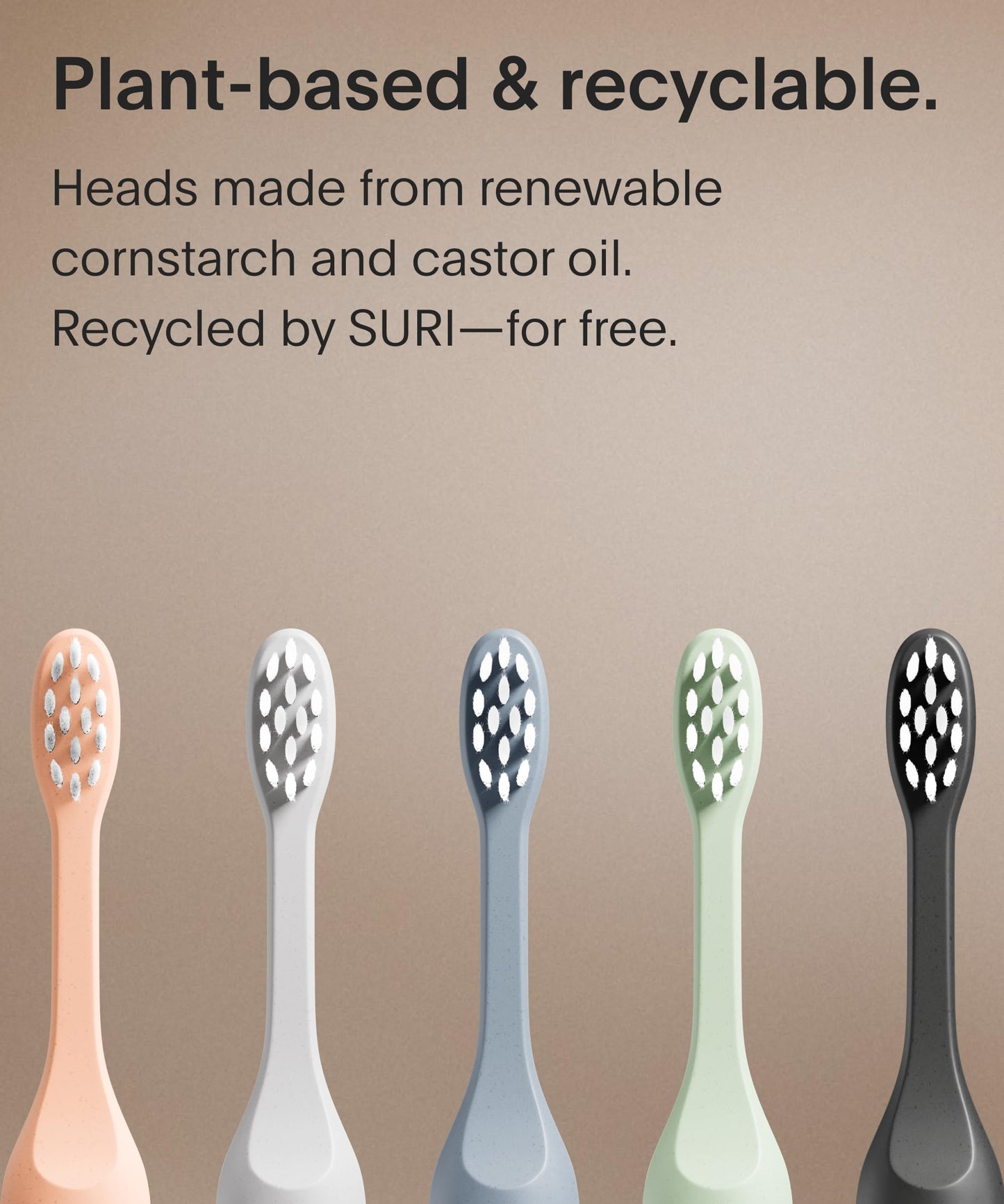 SURI Recyclable Plant-Based, Electric Toothbrush Heads - Built-in Tongue Scraper, Long Lasting Replacement Heads | Compatible Only with SURI Sonic Electric Toothbrush - Sea Mist, Pack of 3