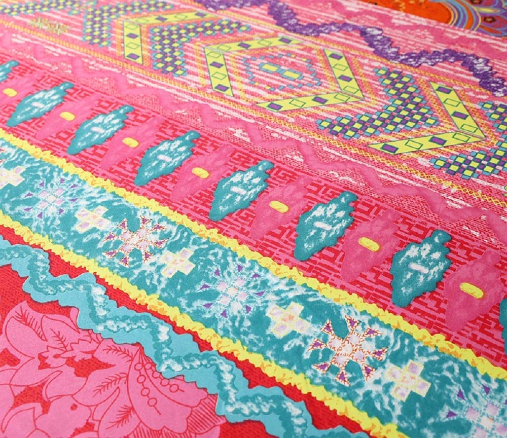 Bedding Fitted Sheet with Deep Pocket,Bohemian Printed Soft Fabric Bed Bottom Sheets (Red(Boho), Queen)