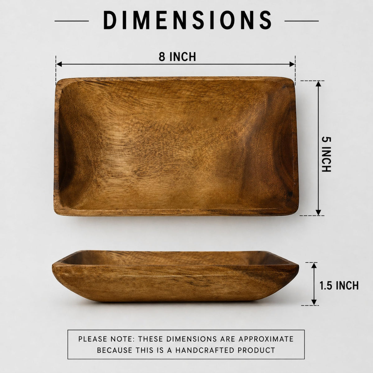 Handcrafted Acacia Wood Rectangular Bowl – Made in Hawaii – Eco-Friendly Wooden Serving Dish – Durable, Food-Safe, Heat-Resistant – Flared Design – Multiple Sizes (8x5x1.5 inch)