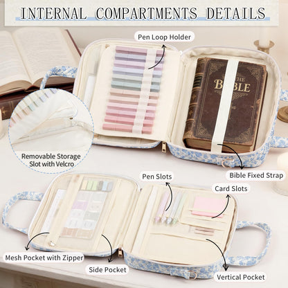 Bible Bag for Women, Large Bible Cover Case with Study Supplies,Girls Carrying Case with Highlighters, Pens, Bible Tabs, Sticky Notes, Christian Gifts for Girls, Mom, Easter Mothers Day Religious Gift