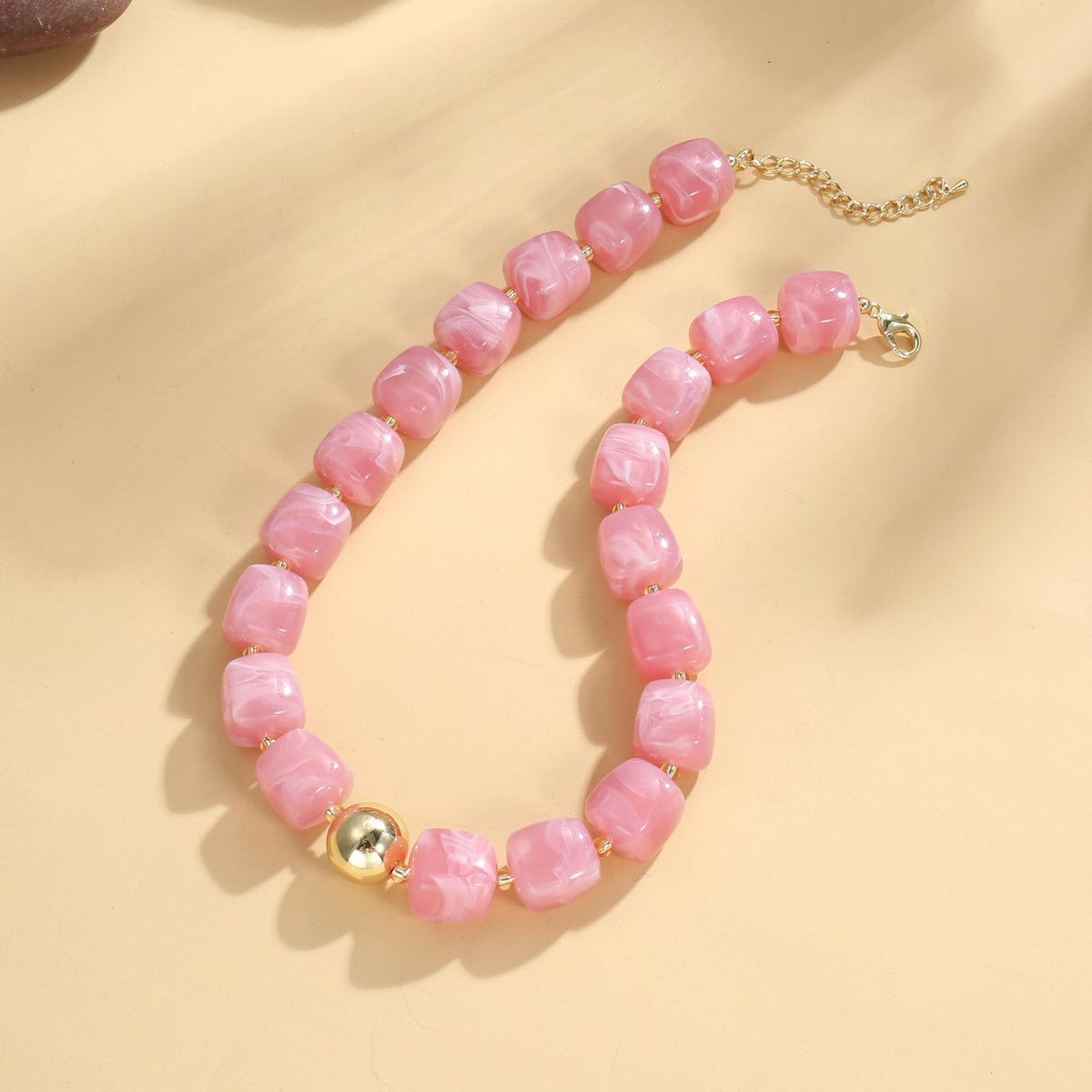 BREPINE Old Pink Chunky Necklaces for Women Multicolored Large Square Resin Beads Necklace Trendy Bold Statement Beaded Summer Candy jelly Vacation Choker
