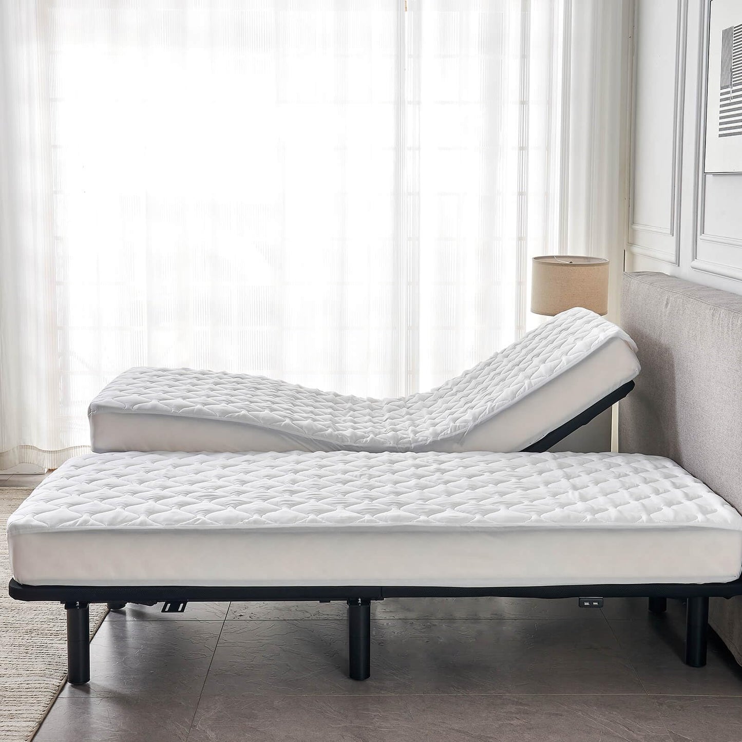 Waterproof Quilted Split King Mattress Protector Pad for Adjustable Bed Noiseless Fitted Mattress Cover Soft Padded Topper with Up to 16 Deep Pocket