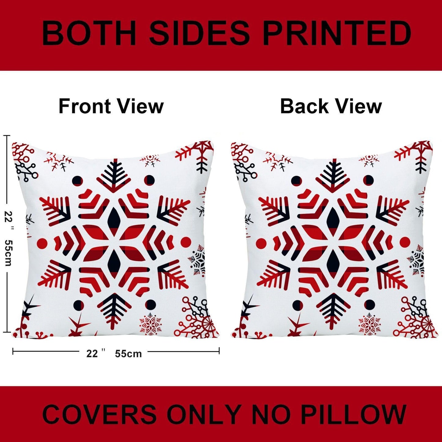 Wilproo Set of 4 Happy Winter Snowflake Merry Christmas Tree Red Castle Deer with Snowman Velvet Throw Pillow Case Cushion Cover Decorative for Sofa Living Room Square 22X22 Inches