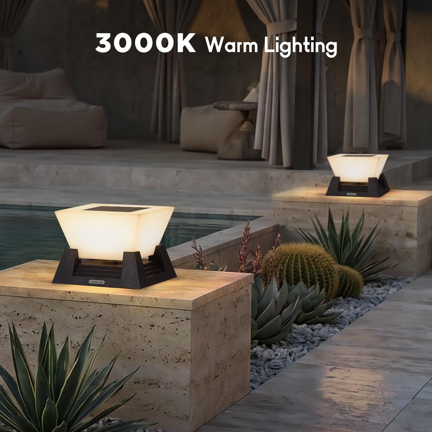 Linkmoon Solar Post Lights, 11'' Pillar Light Fixture, Waterproof Dusk to Dawn Fence Column Lantern, 3000K LED Outdoor Column Lights, Post Cap Lamp Outdoor Lighting for Patio Garden Driveway Deck Yard