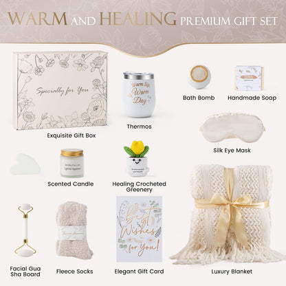 Get Well Soon Gift Basket for Women, 11 Pcs Self Care Package for Girls, Birthday Gifts, After Surgery Gift, Thinking of You Thank You Gift with Spa Gift Set, Crochet Flower & Insulated Tumbler Gifts