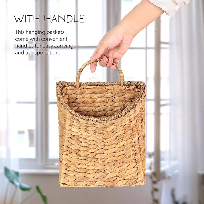 Woven Hanging Water Hyacinth Baskets, Hanging Wall Wicker Basket, Handmade
