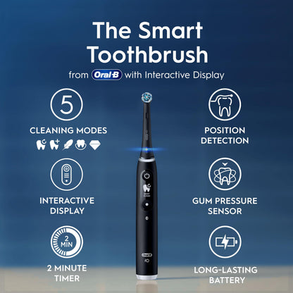 Oral-B iO6 Electric Toothbrushes For Adults, 1 Toothbrush Head, 5 Modes with Teeth Whitening, UK 2 Pin Plug, Black Lava, Travel Case Colour May Vary