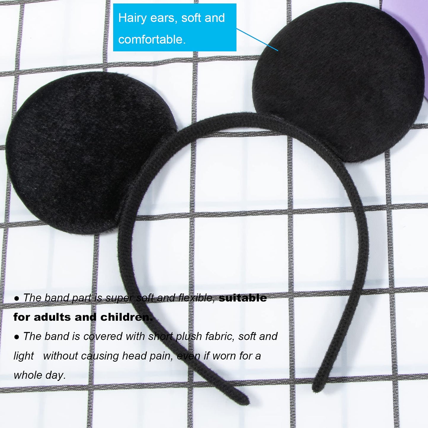 CHuangQi 20pcs Mouse Ears Headband, Solid Black