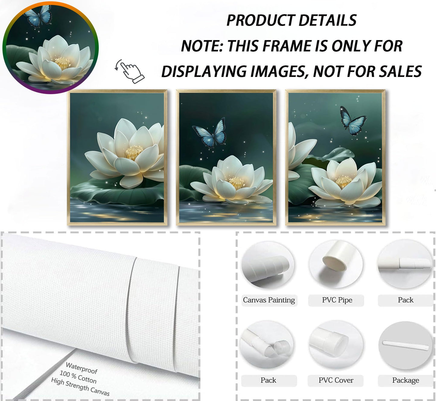 3pcs Zen Lotus Canvas Wall Art Calm White Lotus Blooming In The Water Posters Prints Spiritual Yoga Spa Themed Wall Decor Pictures for Meditation Rooms Yoga Studios And Zen Enthusiasts Decoration