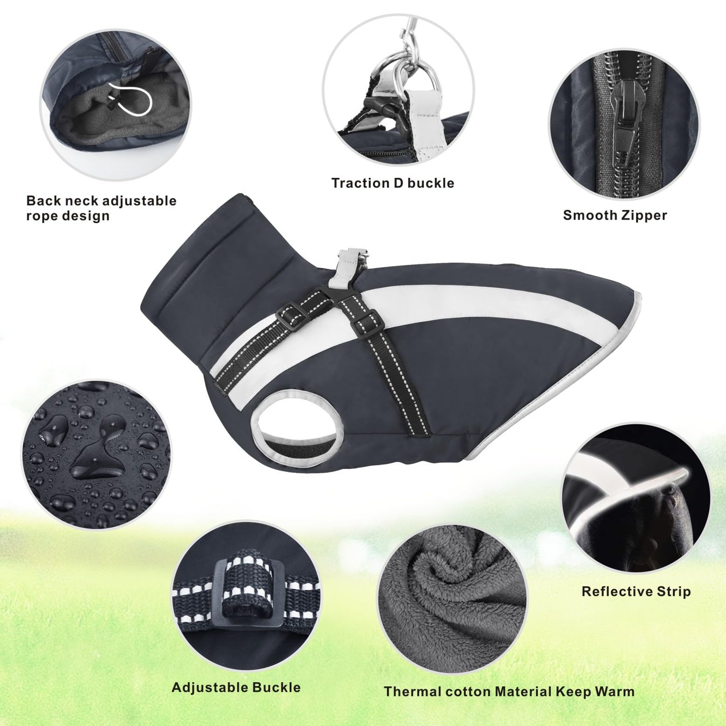 Oslueidy Waterproof Dog Coat with Harness,Winter Warm Jacket Windproof Pet Clothes Snowsuit Dog Jackets for Small Medium Large Dogs XL-6XL (Black, XL)