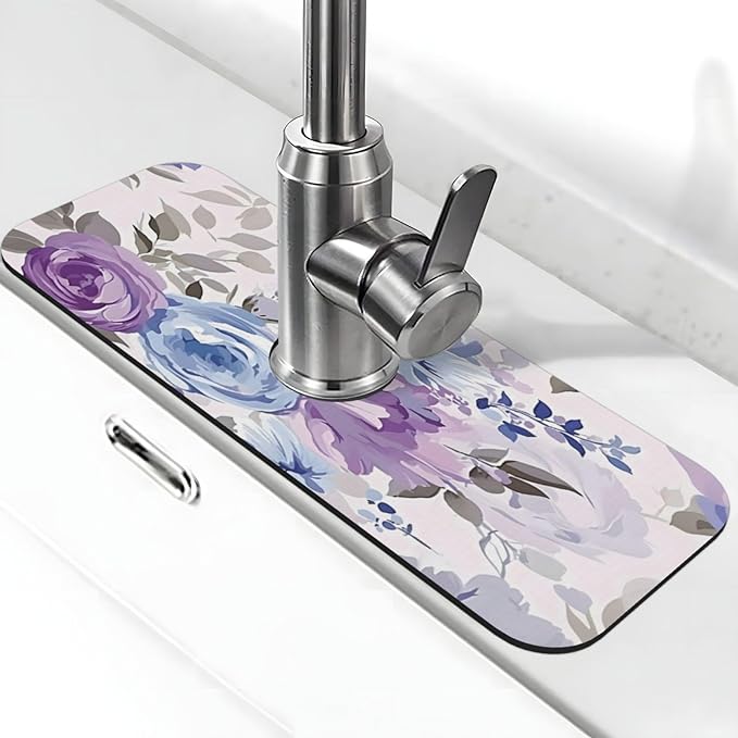 Lavender Flowers Kitchen sink faucet pad, strong water absorption, anti slip