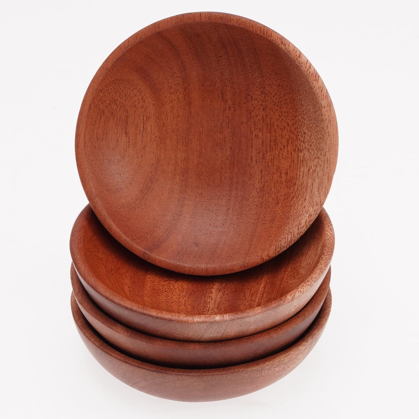 VieWood Mini Wooden Bowl Set of 4 (3.54" Diameter x 0.78" Height) for Condiments, Dip Sauce, Ketchup, Small Wood Bowl for Jam, little Prep, Olive (Round)