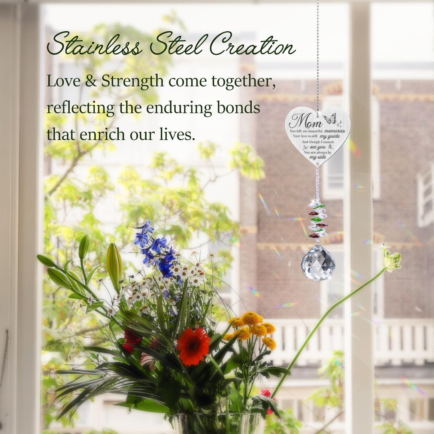 Mom in Heaven Memorial Crystal Suncatcher,Memorial Gifts for Loss of Mom,Loss of a Mother Sympathy Gifts,Hanging Crystals Ornament for Window Rainbow Maker Prisms Home Decor Gift