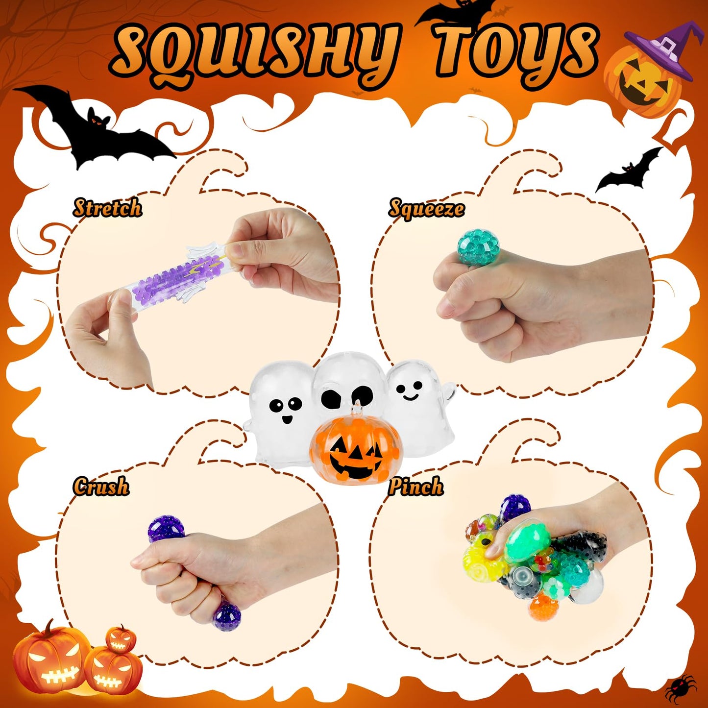 24Packs Halloween Stress Balls,Squishy Balls,Squishy Squeeze Balls Bulk Fidget Toys for Adults,Stress Relief Balls, Party Favors