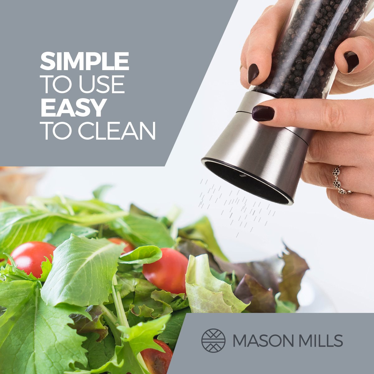 Prefilled Stainless Steel Salt and Pepper Grinder Two Piece Set - Includes Himalayan Salt and Quality Black Pepper - Glass and Stainless Steel Mill - Large Capacity Shakers - Top Loading By Mason Mil