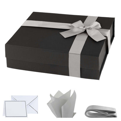 Purple Q Crafts Premium Black Gift Box with Magnetic Closure 5 PACK - 10x7x3 inches - Includes Ribbon and Gift Card - Elegant Presentation Box for All Occasions